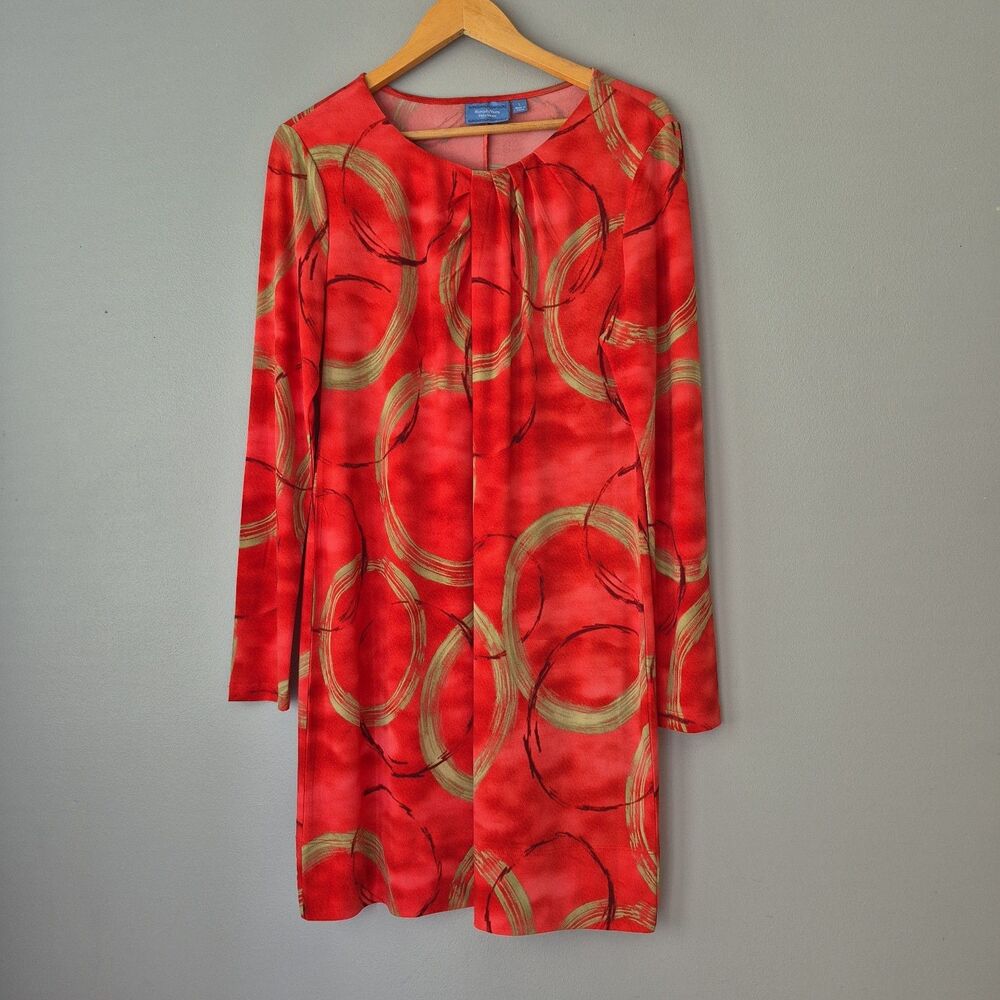 Simply Vera Vera Wang Red Gold Geometric Long Sleeve Shift Dress Womens LRG